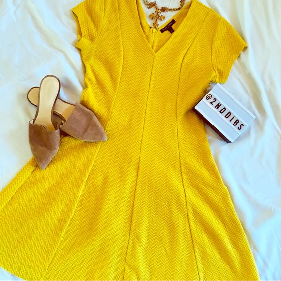 mustard yellow fit and flare dress
